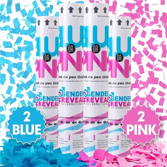 Premium Gender Reveal Confetti Cannon, Set of 4 Mixed (2 Blue 2 Pink) - Picture 6 of 7